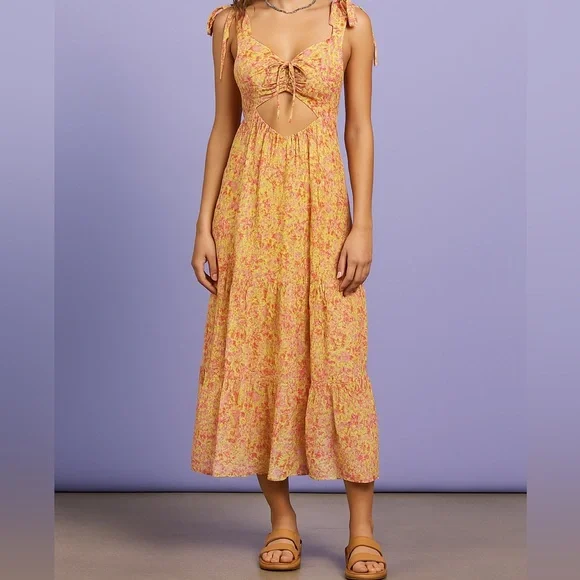 Banjanan Floral Cut Out Long Dress Size Small - Picture 1 of 8